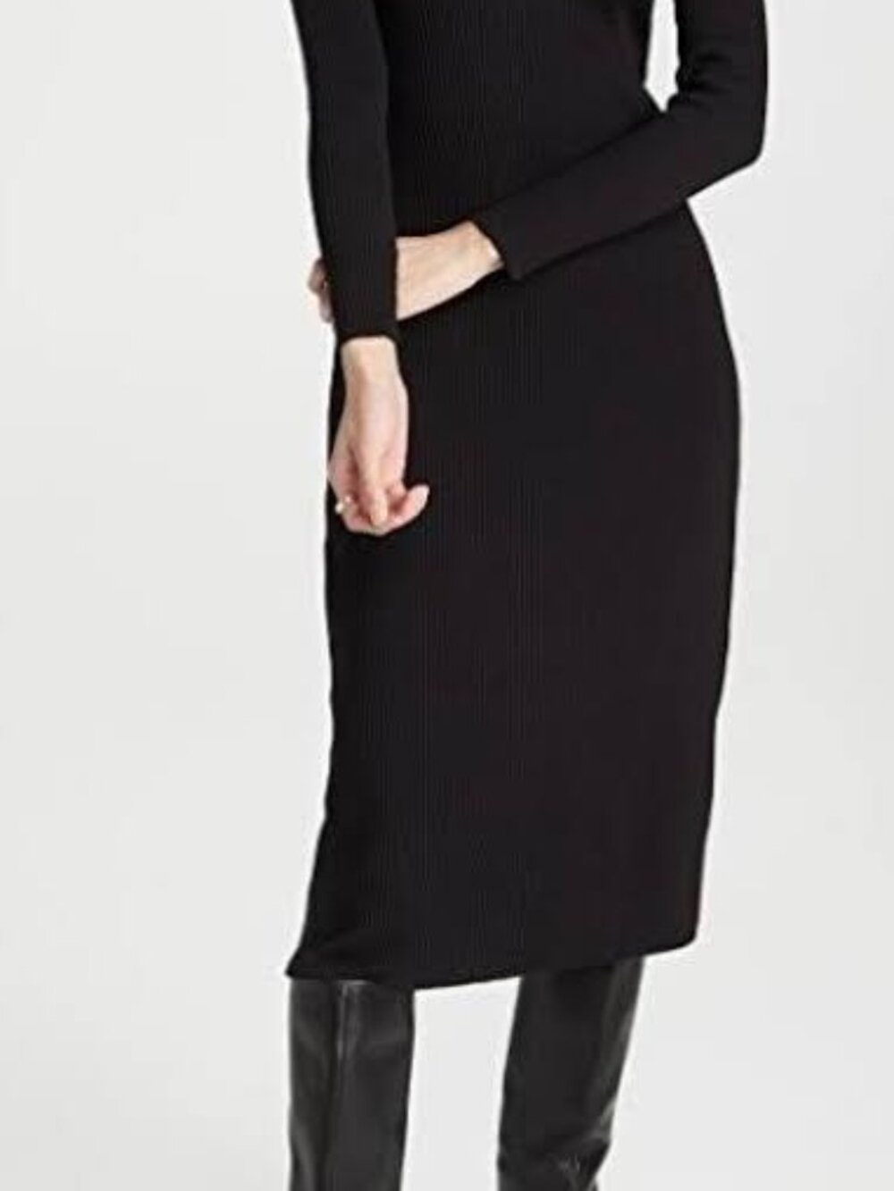 Aritzia Wilfred Free Black Lisiere V-Neck Midi Stretch Knit Dress Size Medium